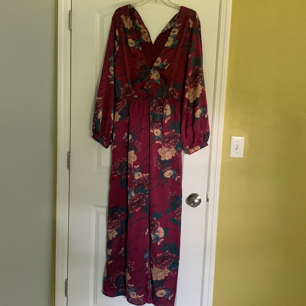 Lulus silk floral jumpsuit wide leg
